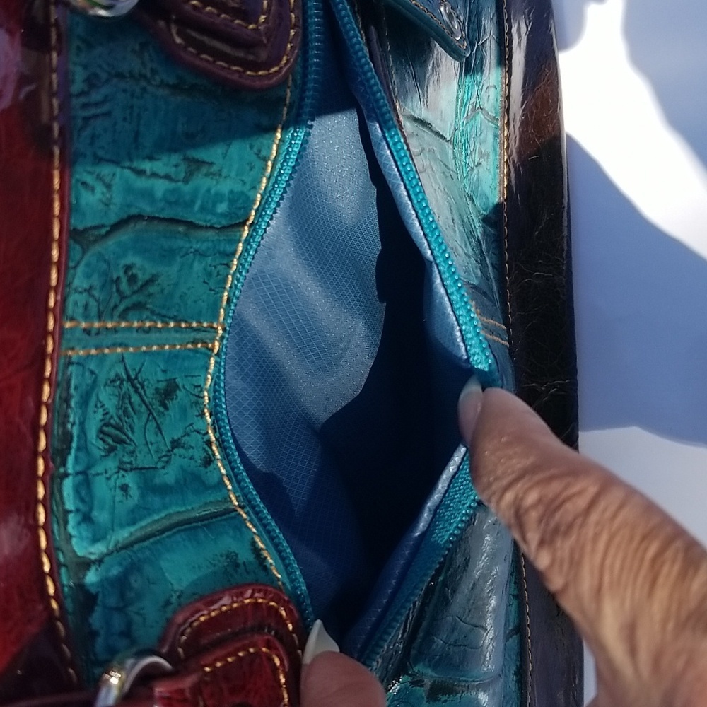 MC Elegant Teal and Burgundy Handbag Vegan Leather - Picture 8 of 11